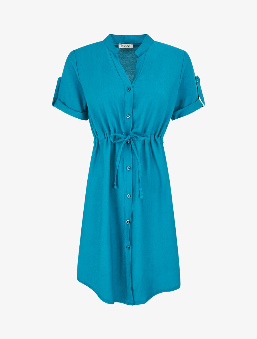 Robe unie à cordons de serrage - Bleu canard - 5
