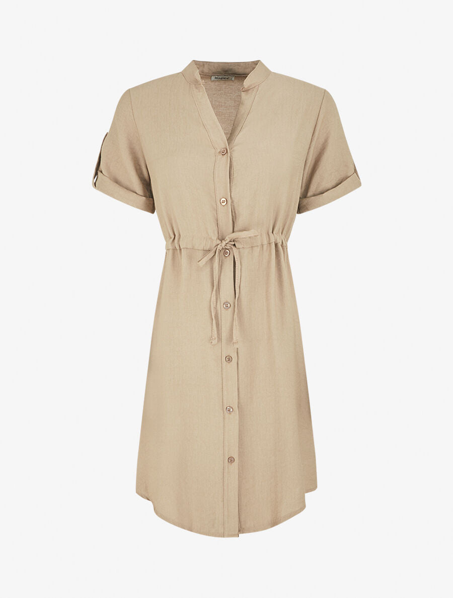 Robe unie à cordons de serrage - Taupe - 1