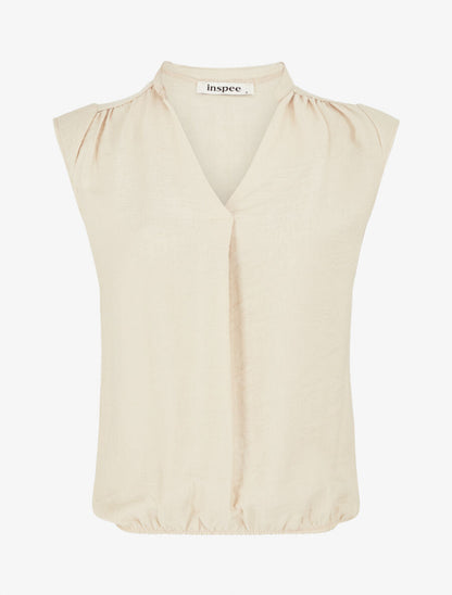 Top uni à bord élastiqué - Beige - 5