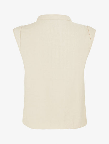 Top uni à bord élastiqué - Beige - 2