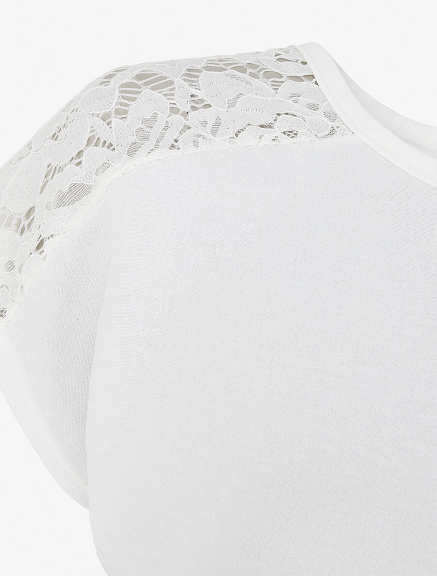 Top uni à dos en dentelle - Blanc - 3
