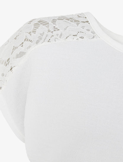 Top uni à dos en dentelle - Blanc - 3