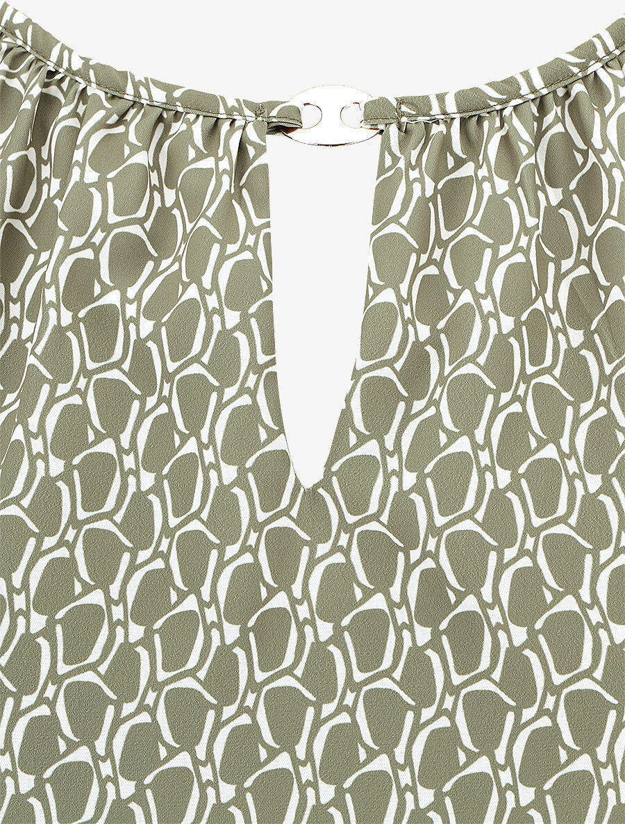 Top évasé sans manches motif graphique - Kaki - 3