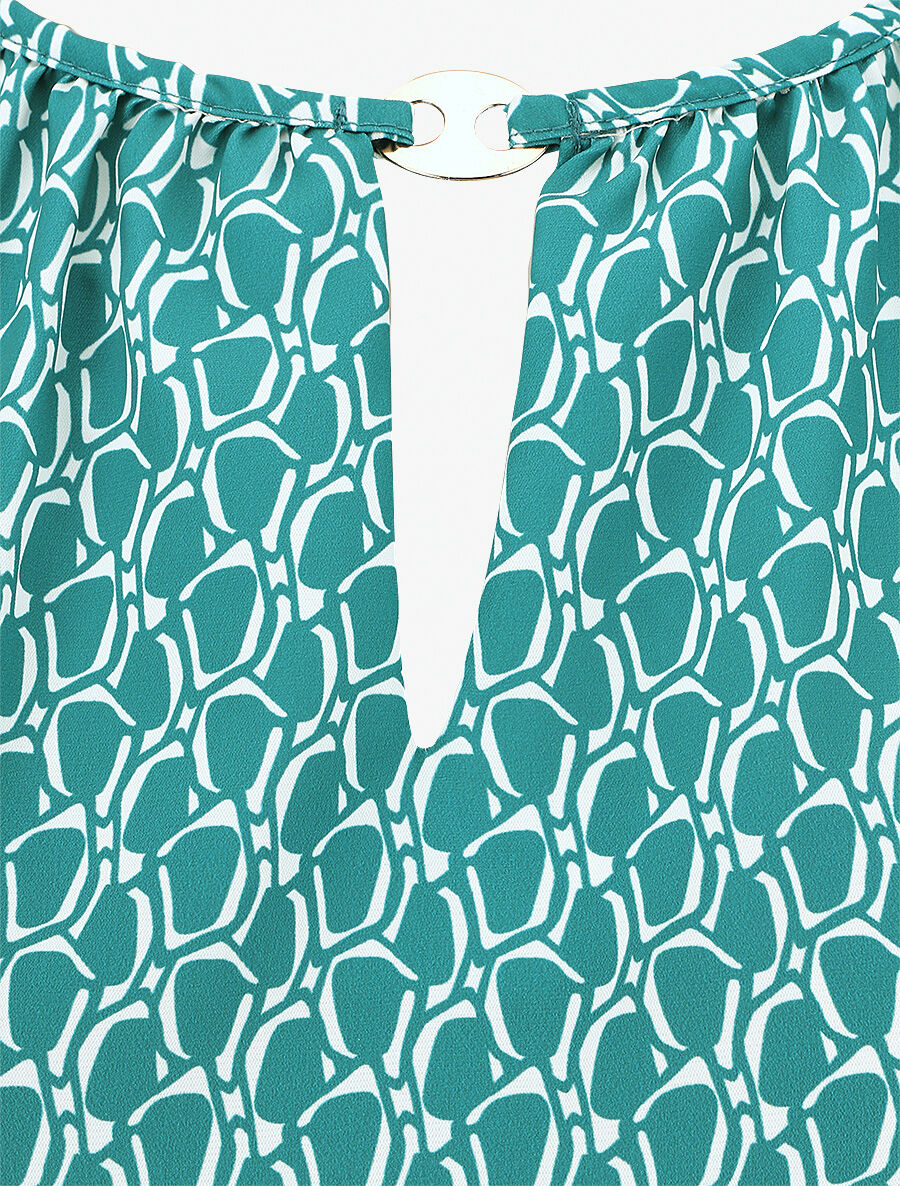 Top évasé sans manches motif graphique - Bleu canard - 3