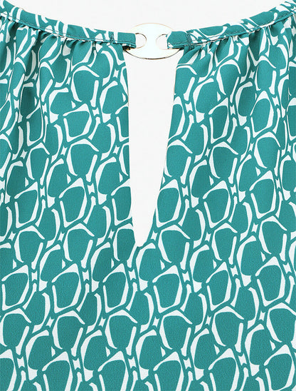 Top évasé sans manches motif graphique - Bleu canard - 3