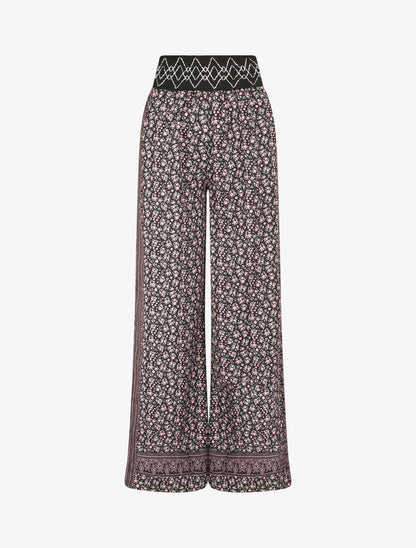 Pantalon fluide coupe flare imprimé petites fleurs - Noir - 1