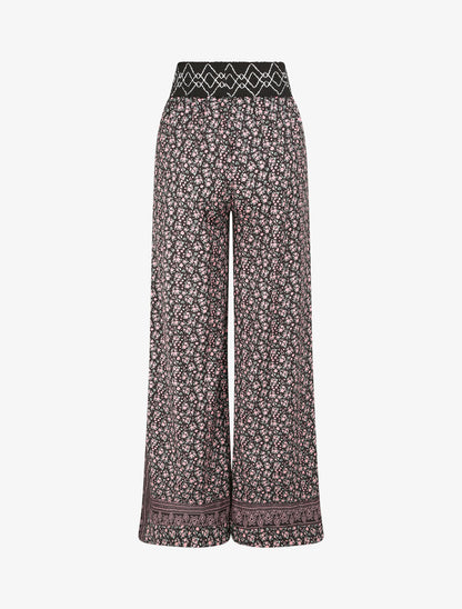 Pantalon fluide coupe flare imprimé petites fleurs - Noir - 2