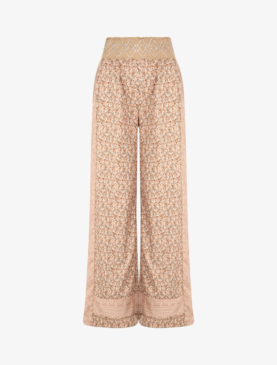Pantalon fluide coupe flare imprimé petites fleurs - Taupe - 5