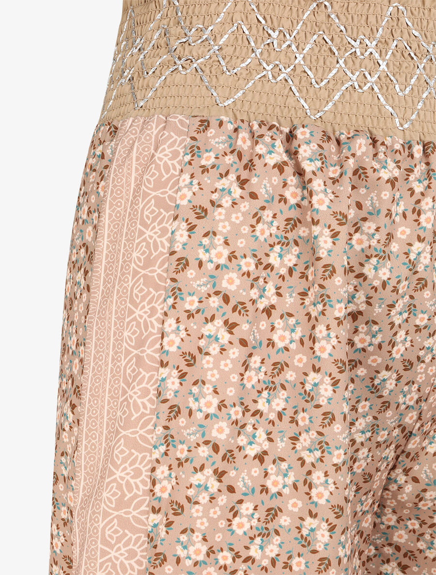 Pantalon fluide coupe flare imprimé petites fleurs - Taupe - 3