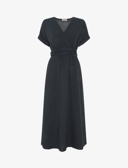 Robe longue unie col cache coeur - Noir - 5
