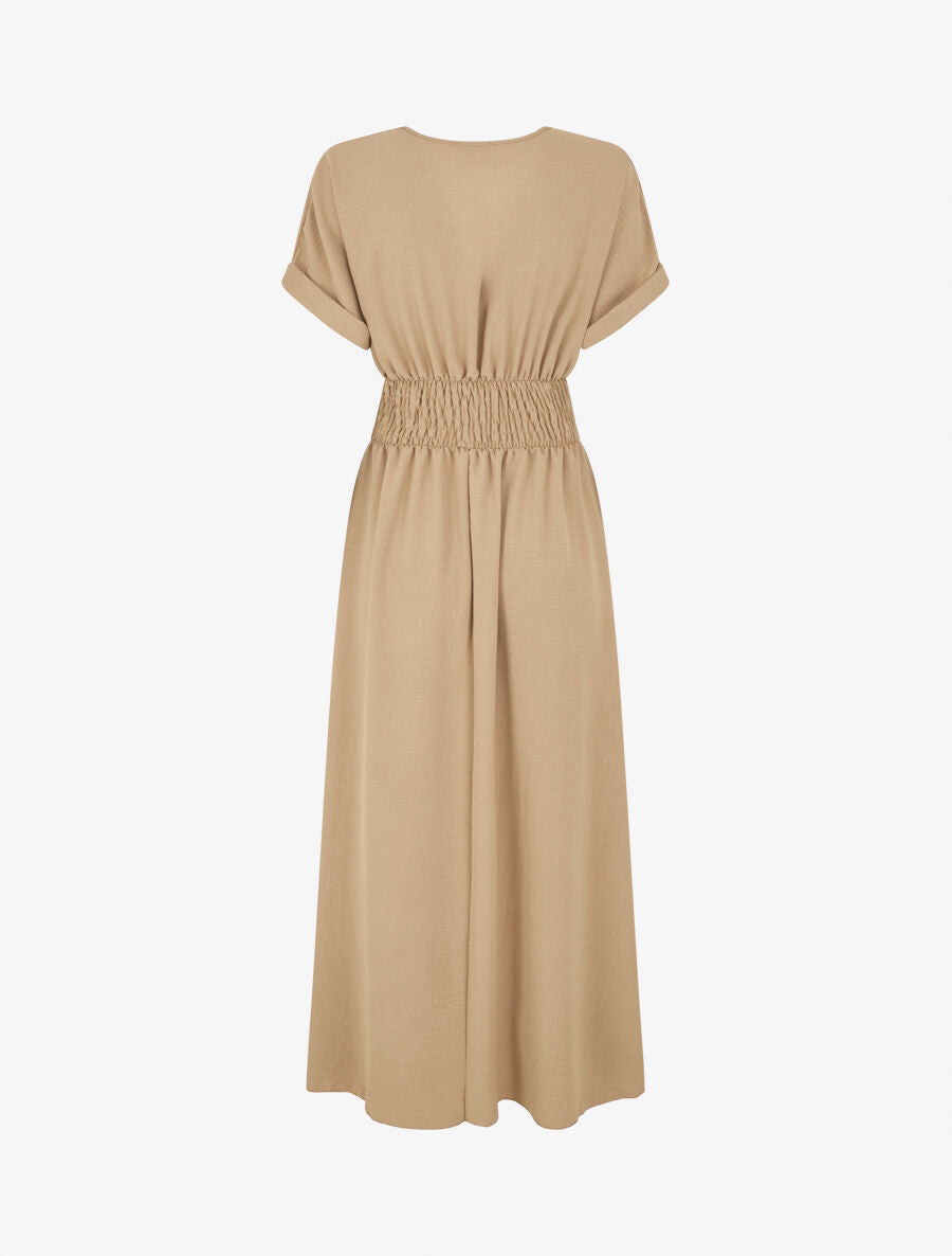 Robe longue unie col cache coeur - Beige foncé - 2