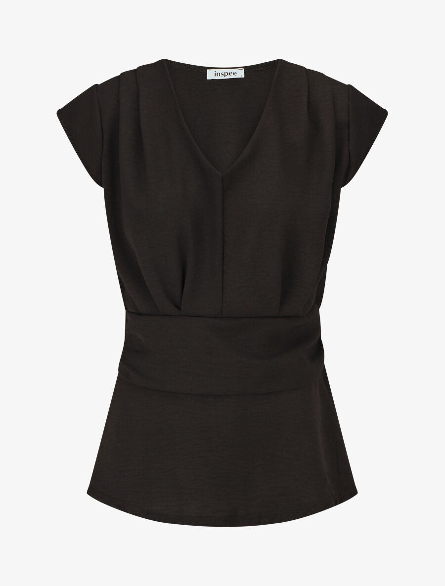 Blouse unie élastiquée à mancherons - Noir - 4