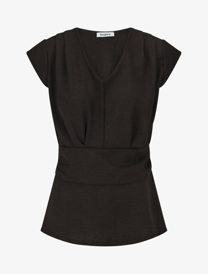 Blouse unie élastiquée à mancherons - Noir - 4