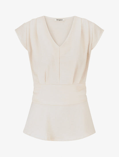 Blouse unie élastiquée à mancherons - Beige - 1