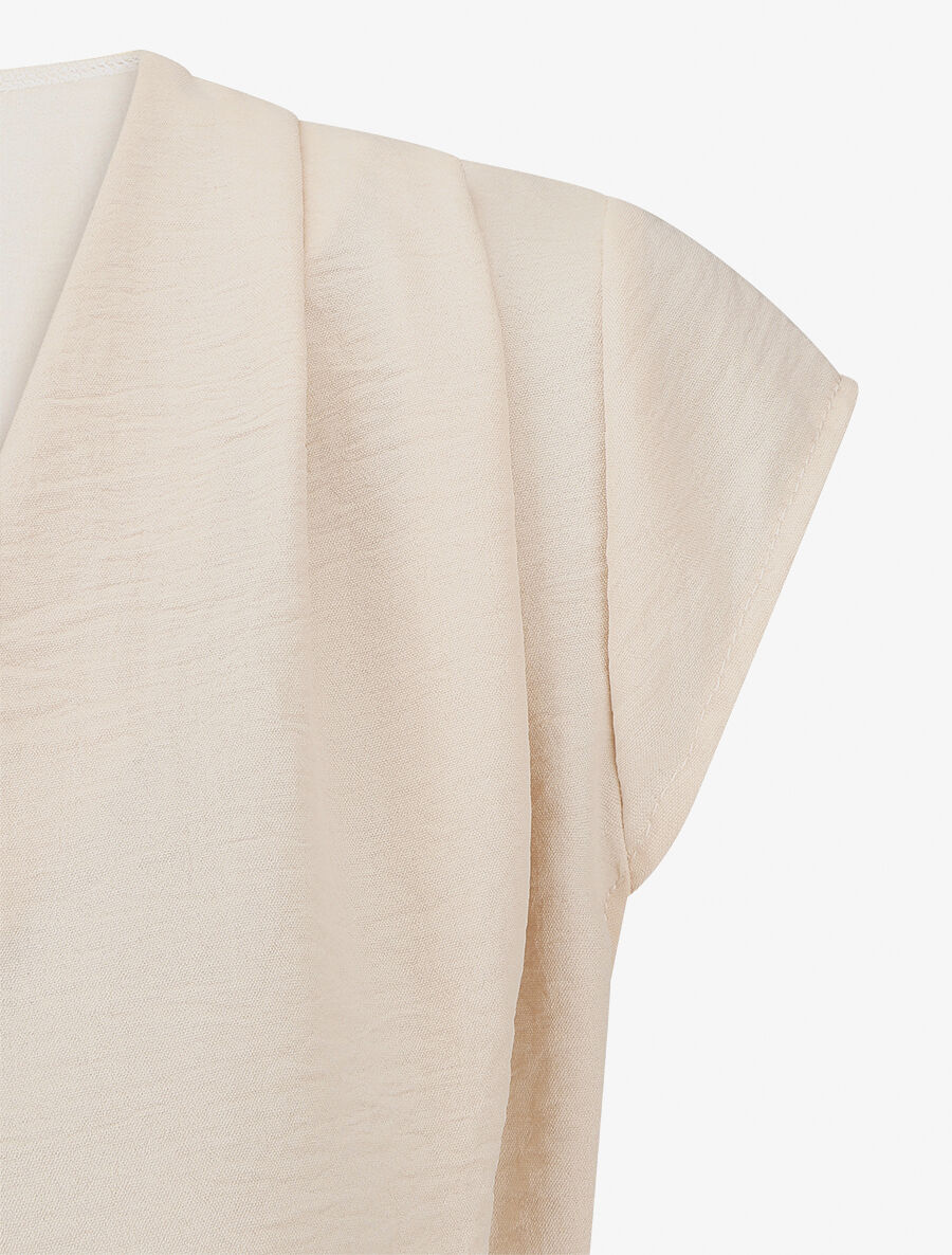 Blouse unie élastiquée à mancherons - Beige - 3
