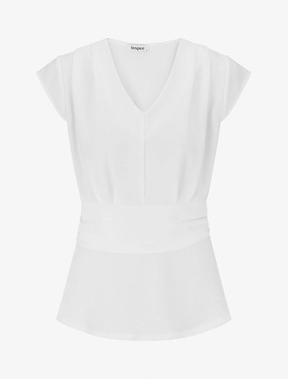 Blouse unie élastiquée à mancherons - Blanc - 1