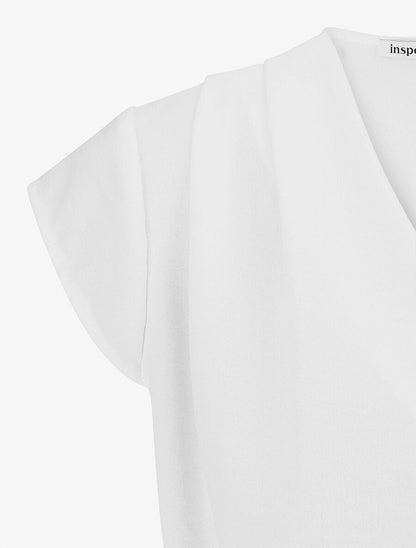 Blouse unie élastiquée à mancherons - Blanc - 3