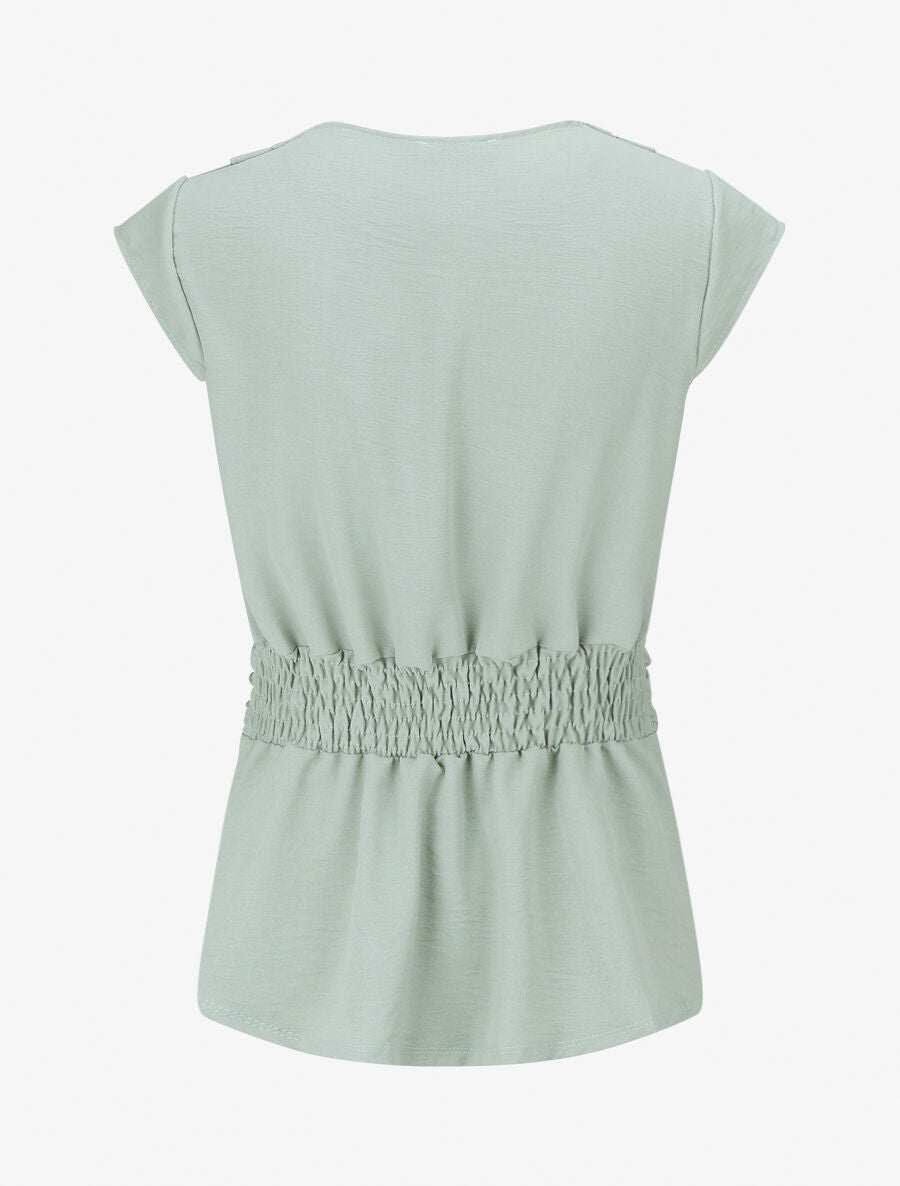 Blouse unie élastiquée à mancherons - Vert d&