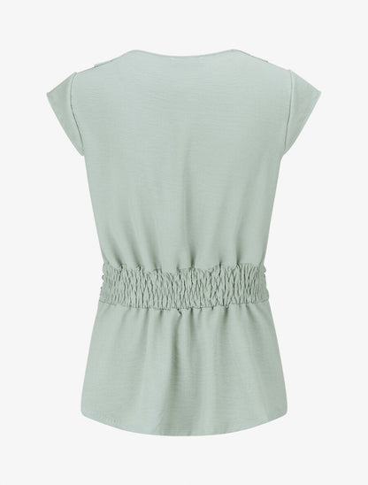 Blouse unie élastiquée à mancherons - Vert d&