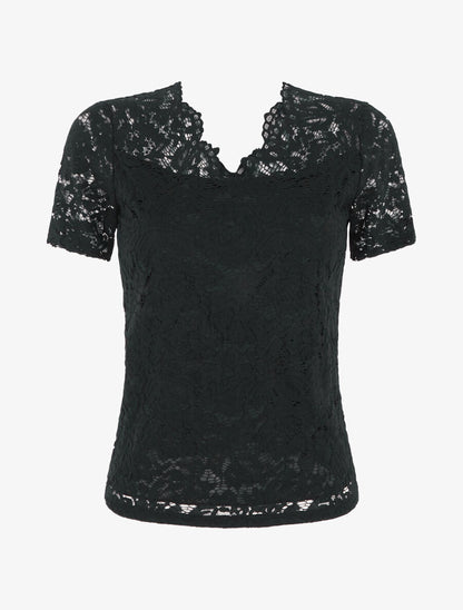 Top uni en dentelle - Noir - 1