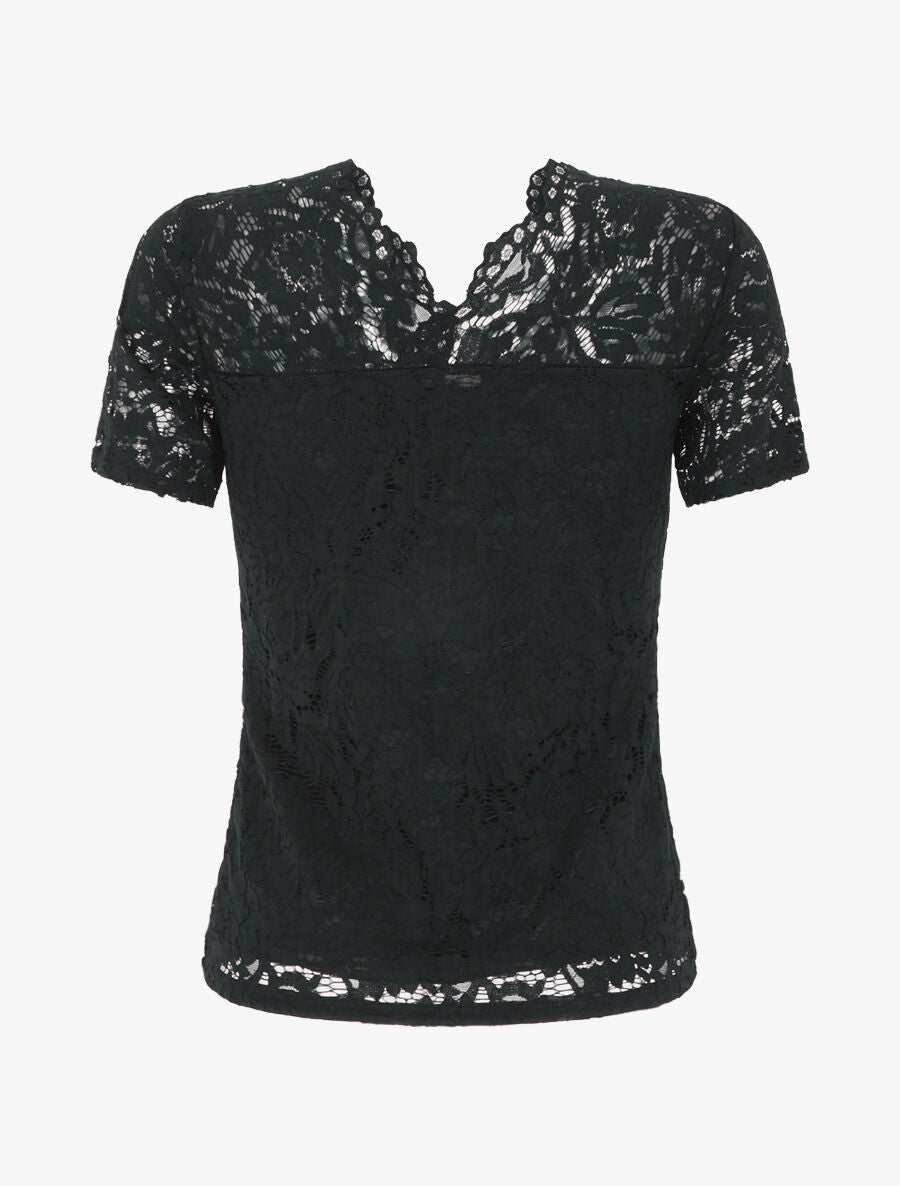 Top uni en dentelle - Noir - 2