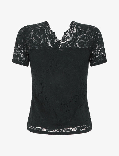 Top uni en dentelle - Noir - 2