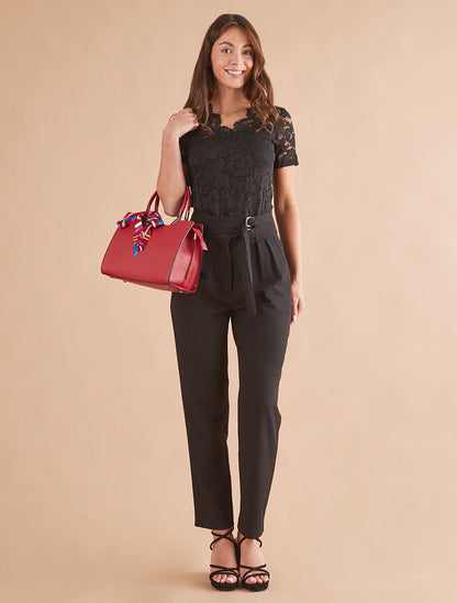 Top uni en dentelle - Noir - 4