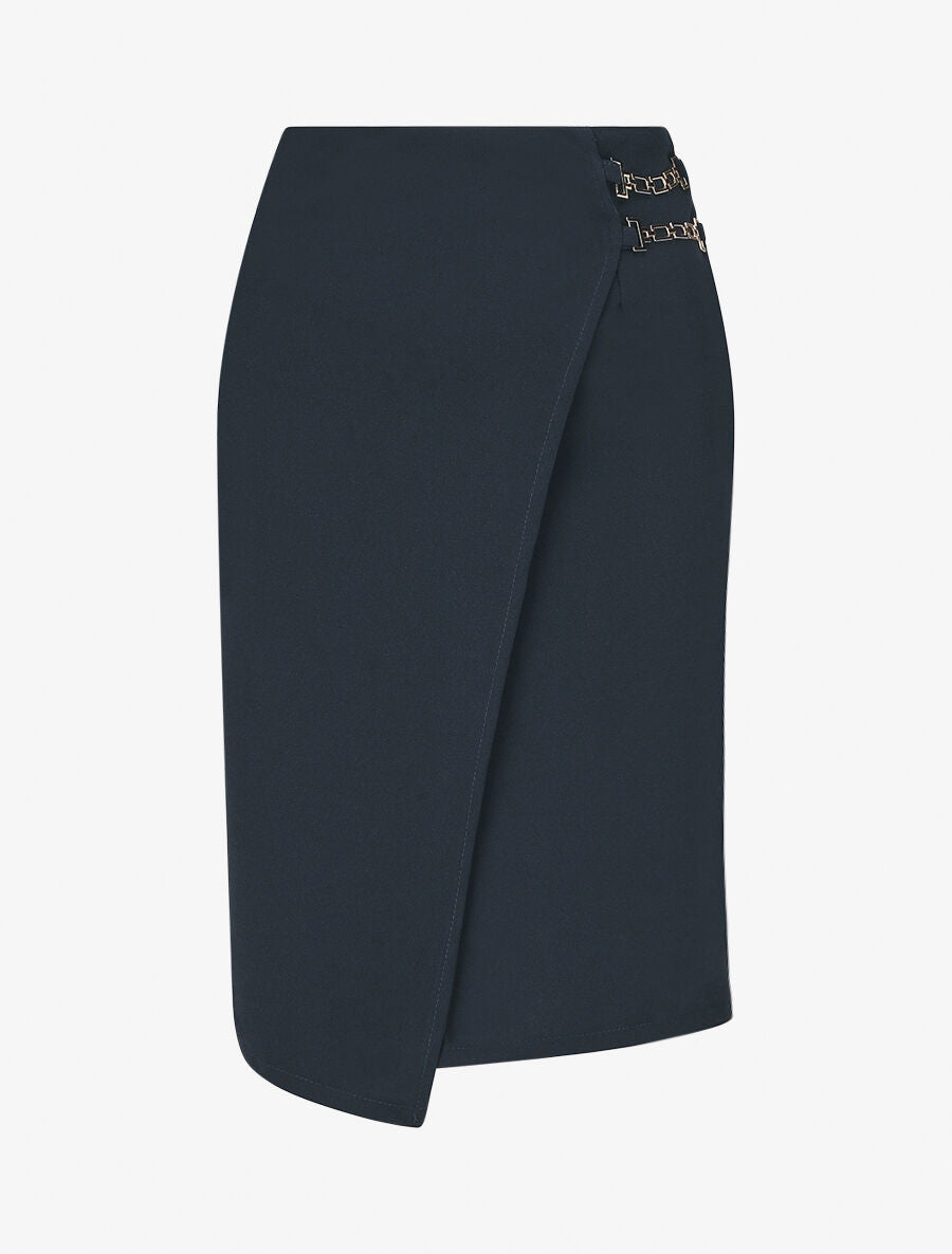 Jupe mi-longue portefeuille - Marine - 1