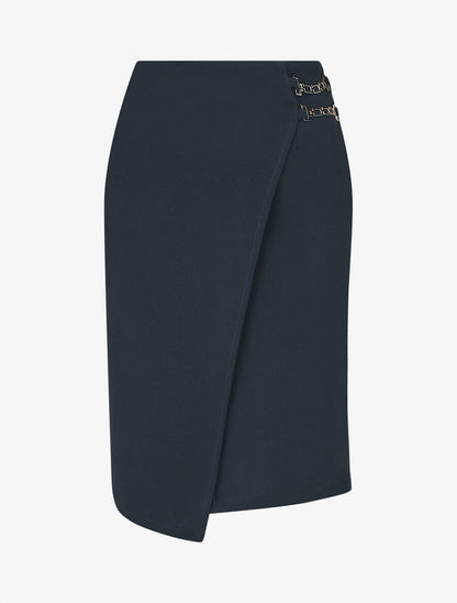 Jupe mi-longue portefeuille - Marine - 1