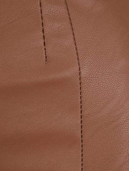 Mini-jupe fendue en simili - Marron - 3