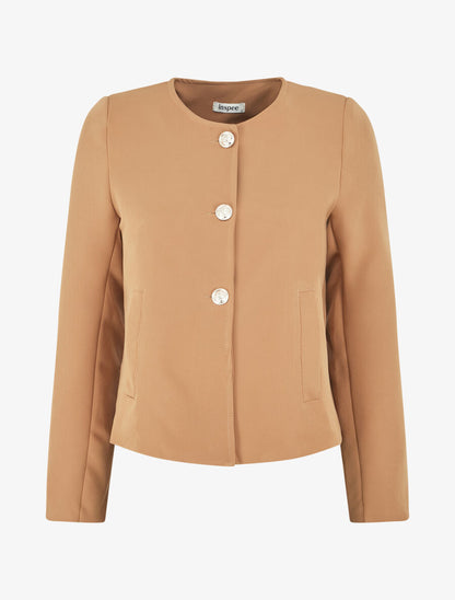 Veste courte à boutons stylisés - Beige foncé - 4