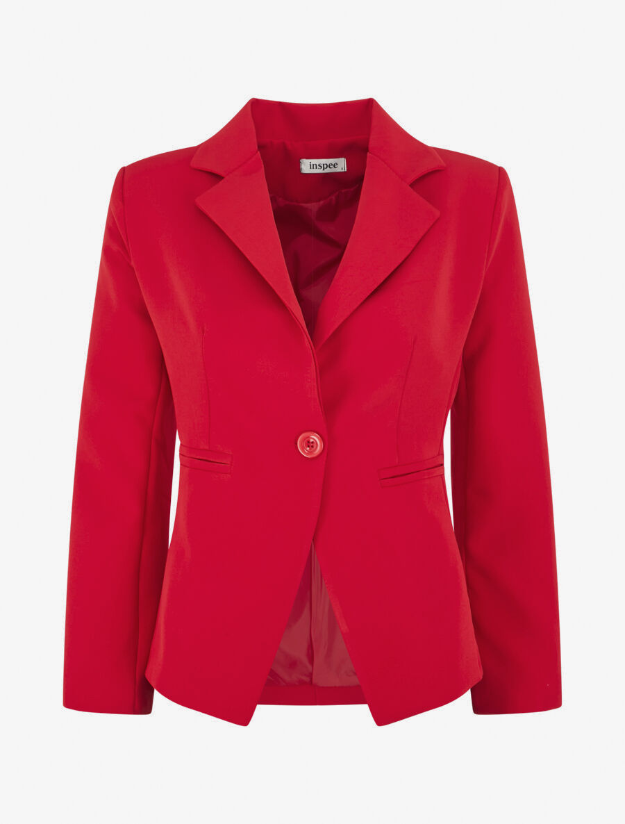 Veste mi-longue à poches décoratives - Rouge - 1