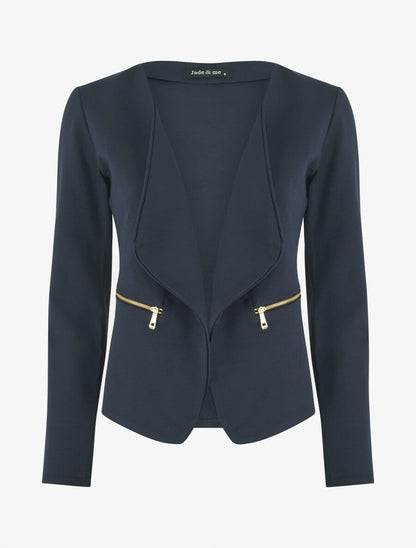 Blazer stretch à poches zippées - Bleu marine - 1