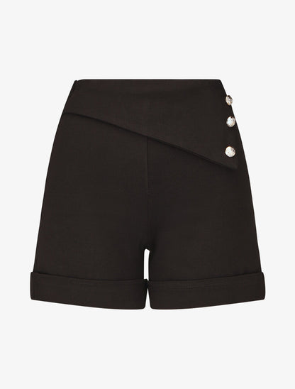 Short uni à boutons décoratifs - Noir - 1