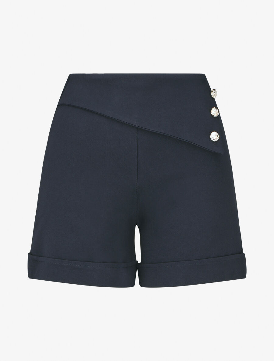 Short uni à boutons décoratifs - Marine - 4