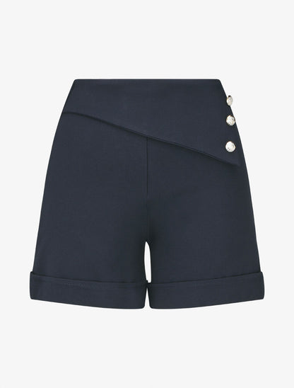 Short uni à boutons décoratifs - Marine - 4