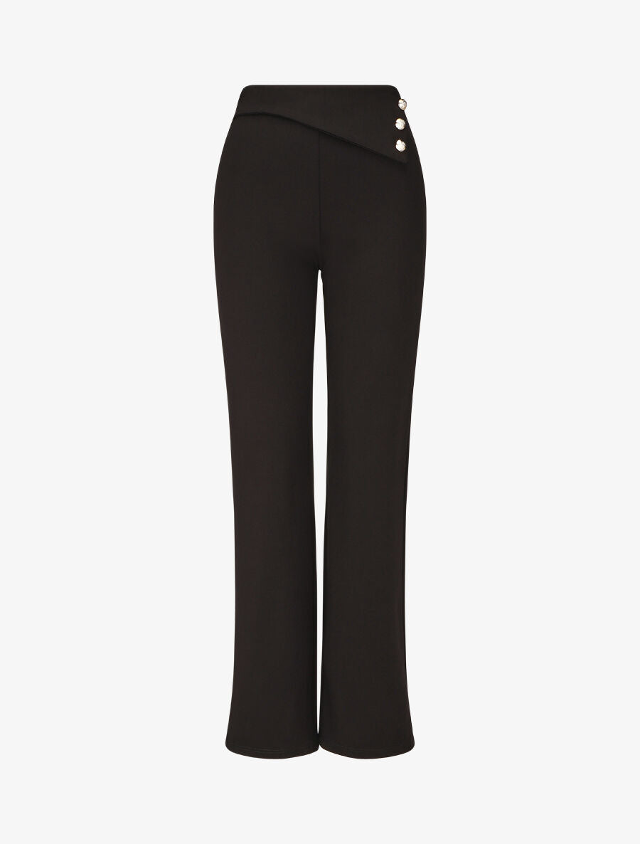 Pantalon uni à boutons décoratifs - Noir - 1