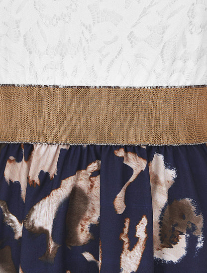 Robe bi-matière imprimé abstrait - Marine - 3