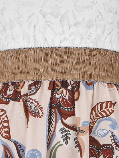 Robe bi-matière imprimé fleuri - Beige - 3