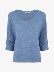 Pull en maille pailletée à manches chauves-souris - Bleu - 5