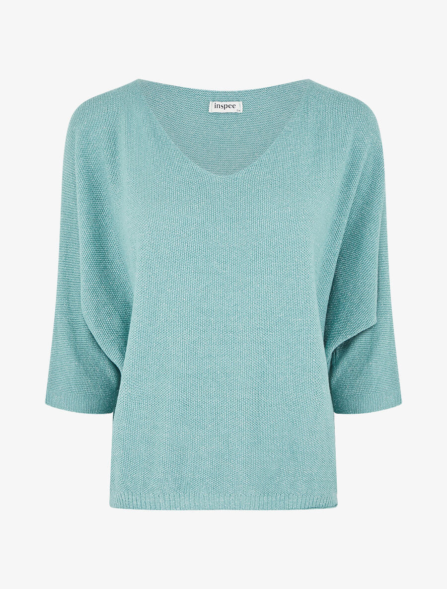 Pull en maille pailletée à manches chauves-souris - Vert d&