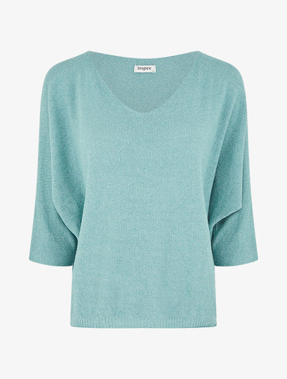 Pull en maille pailletée à manches chauves-souris - Vert d&