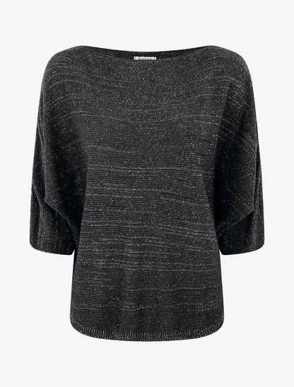 Pull en maille pailletée à col bateau - Noir - 4