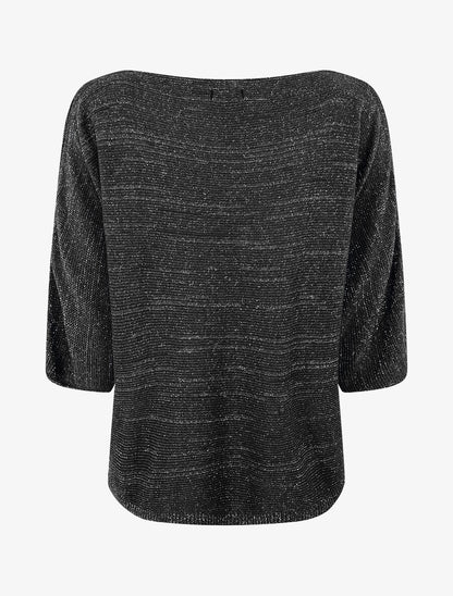 Pull en maille pailletée à col bateau - Noir - 2