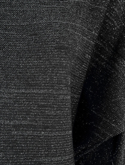 Pull en maille pailletée à col bateau - Noir - 3