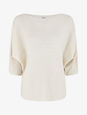 Pull en maille pailletée à col bateau - Beige - 4