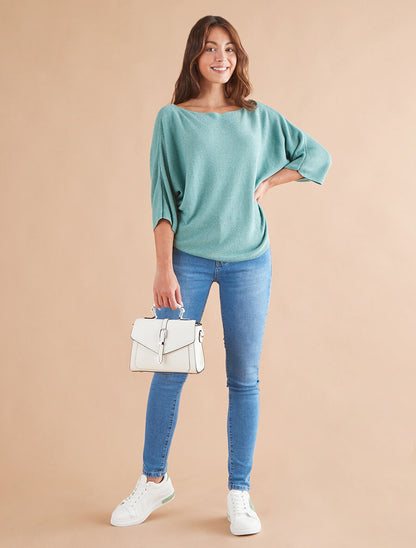 Pull en maille pailletée à col bateau - Vert d&