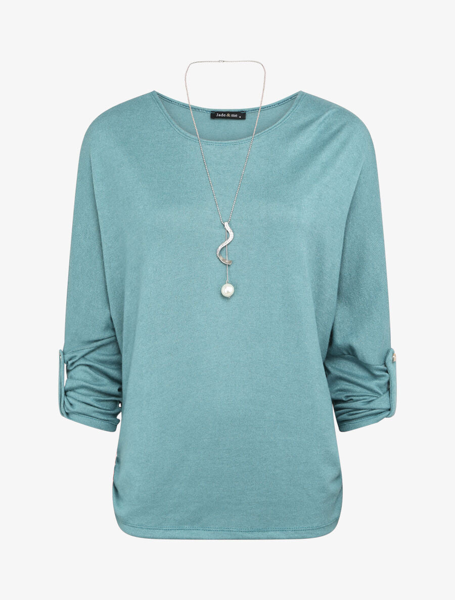 Pull fin oversize manches 3/4 - Bleu - 1