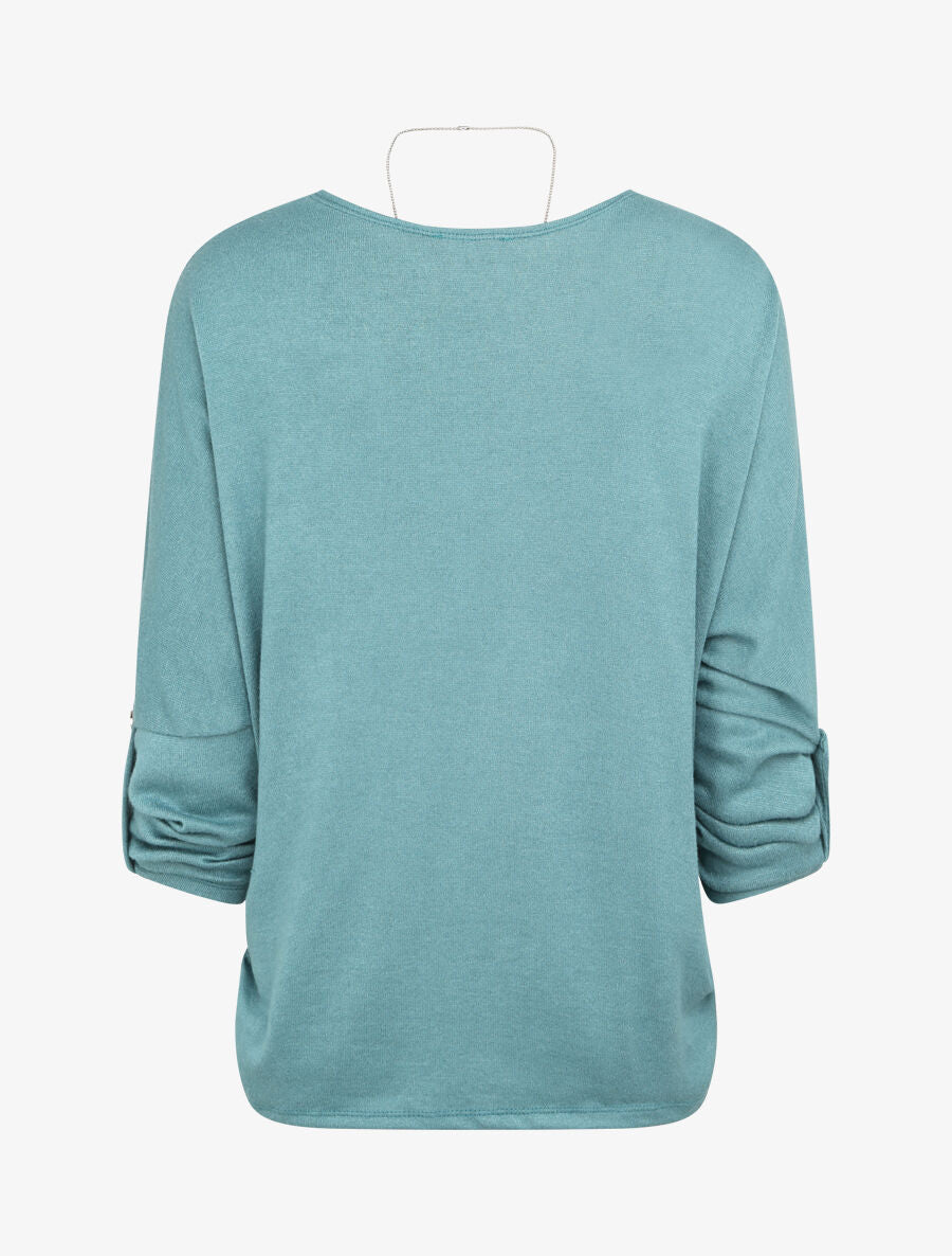 Pull fin oversize manches 3/4 - Bleu - 2