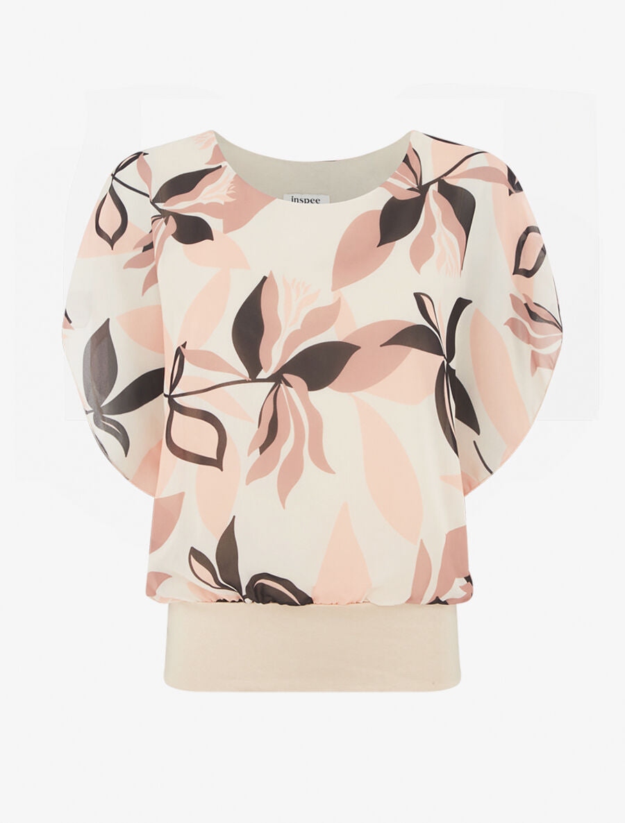 Blouse imprimé fleurs à manches volantées - Beige - 1